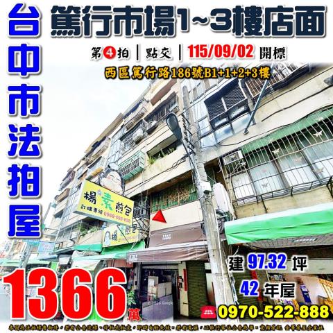 台中西區法拍屋篤行路186號篤行市場樓店面近台中二中英士公園