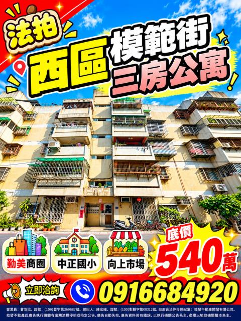 台中西區法拍屋模範街三房公寓勤美誠品綠園道市民廣場中正