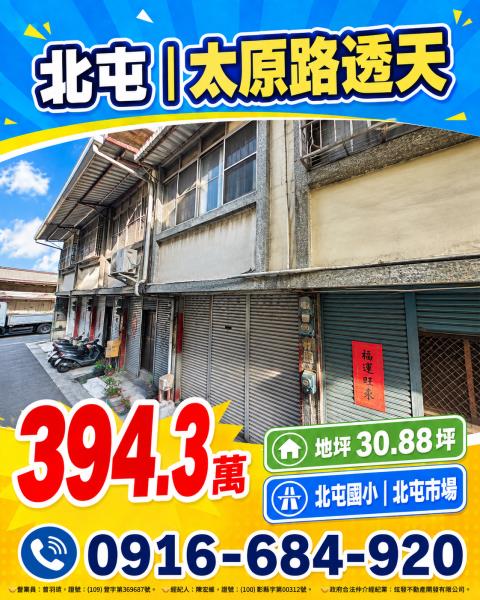 台中北屯法拍屋太原路活巷三樓透天太原路商圈北屯國小北屯市場