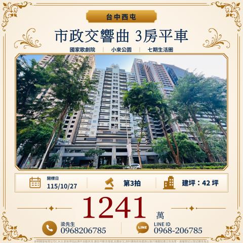 市政交響曲3房平車市政北一路267號13樓之7西屯法拍屋